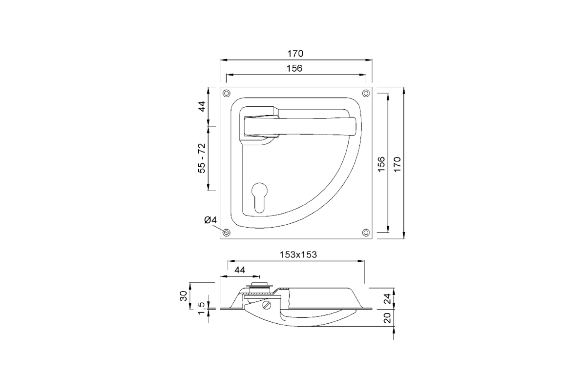 Product drawing KWS Flush handle 5061 / 5062 / 5064 / 5065