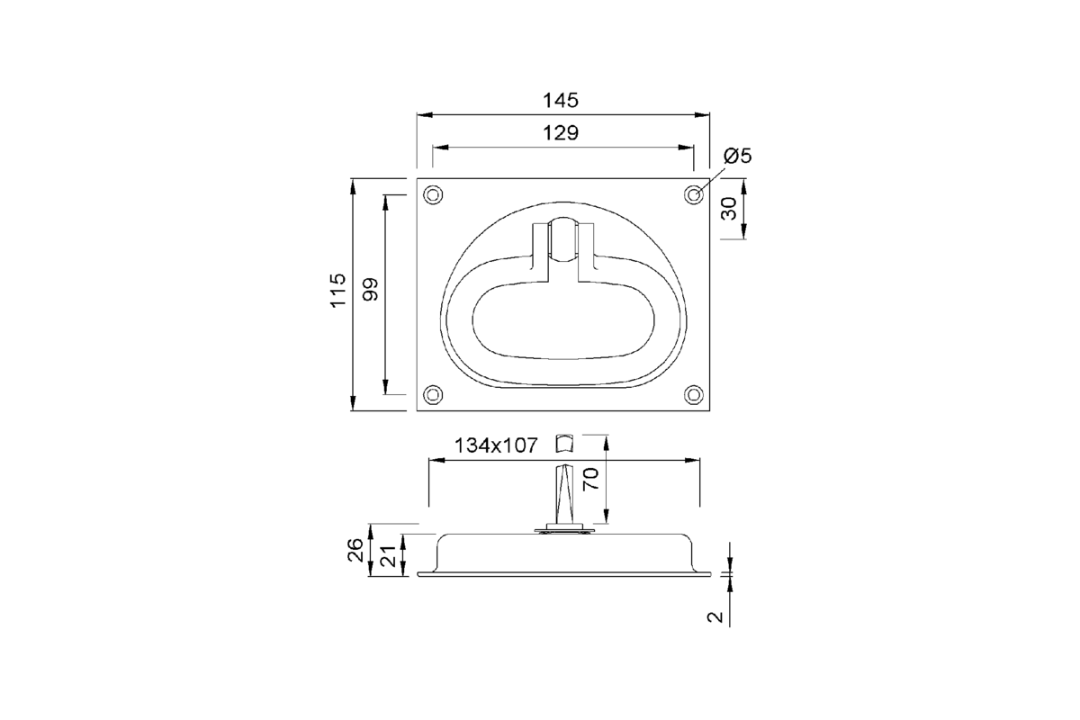 Product drawing KWS Flush handle 5043 / 5044 / 5045 / 5046