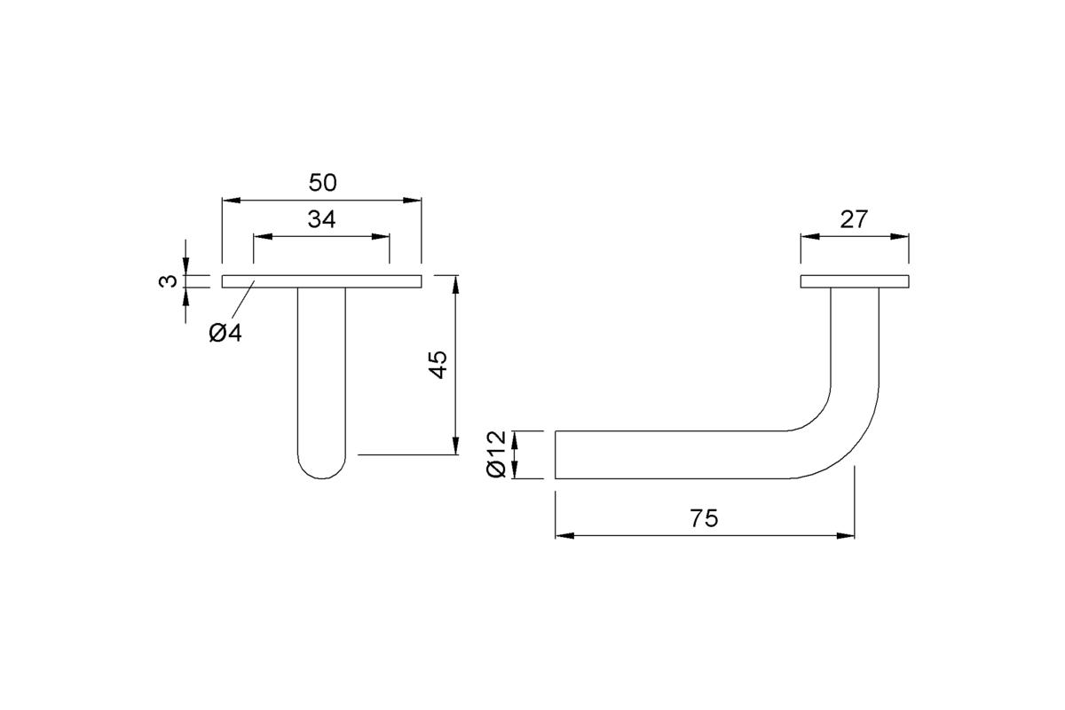 Product drawing KWS Handrail support 4527