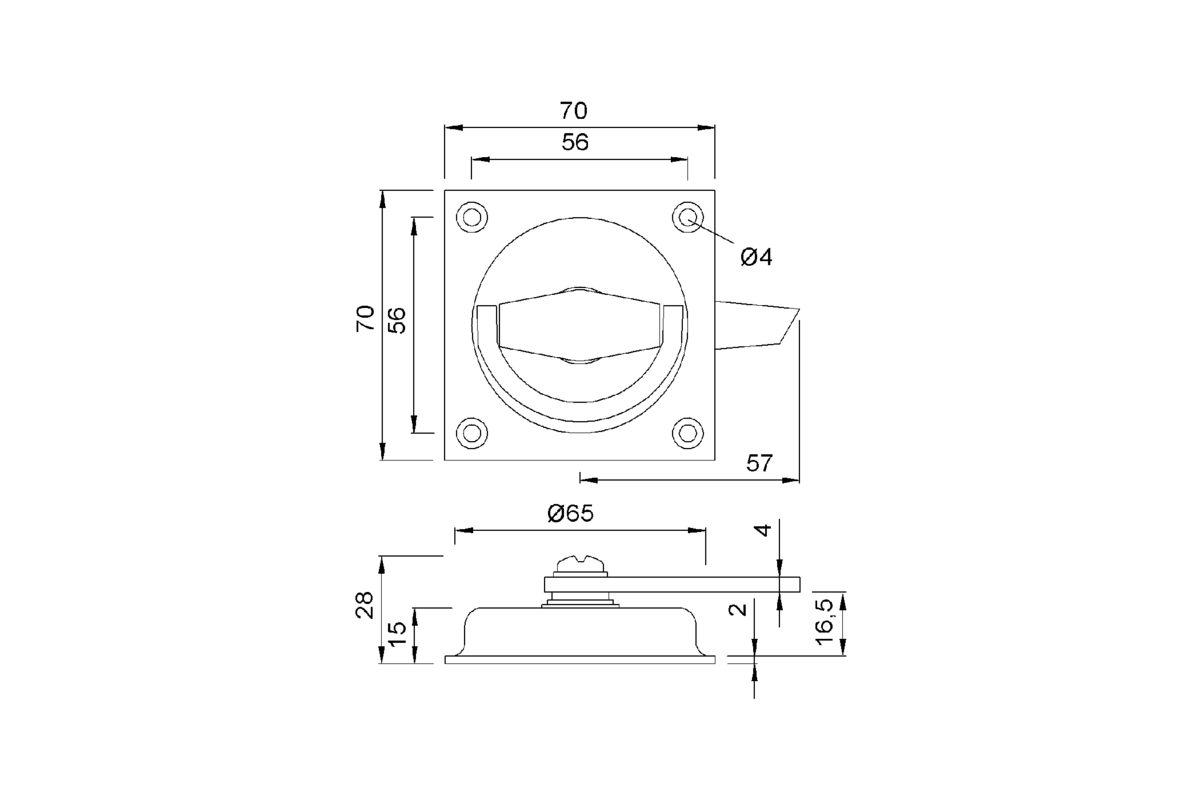 Product drawing KWS Flush handle 5054