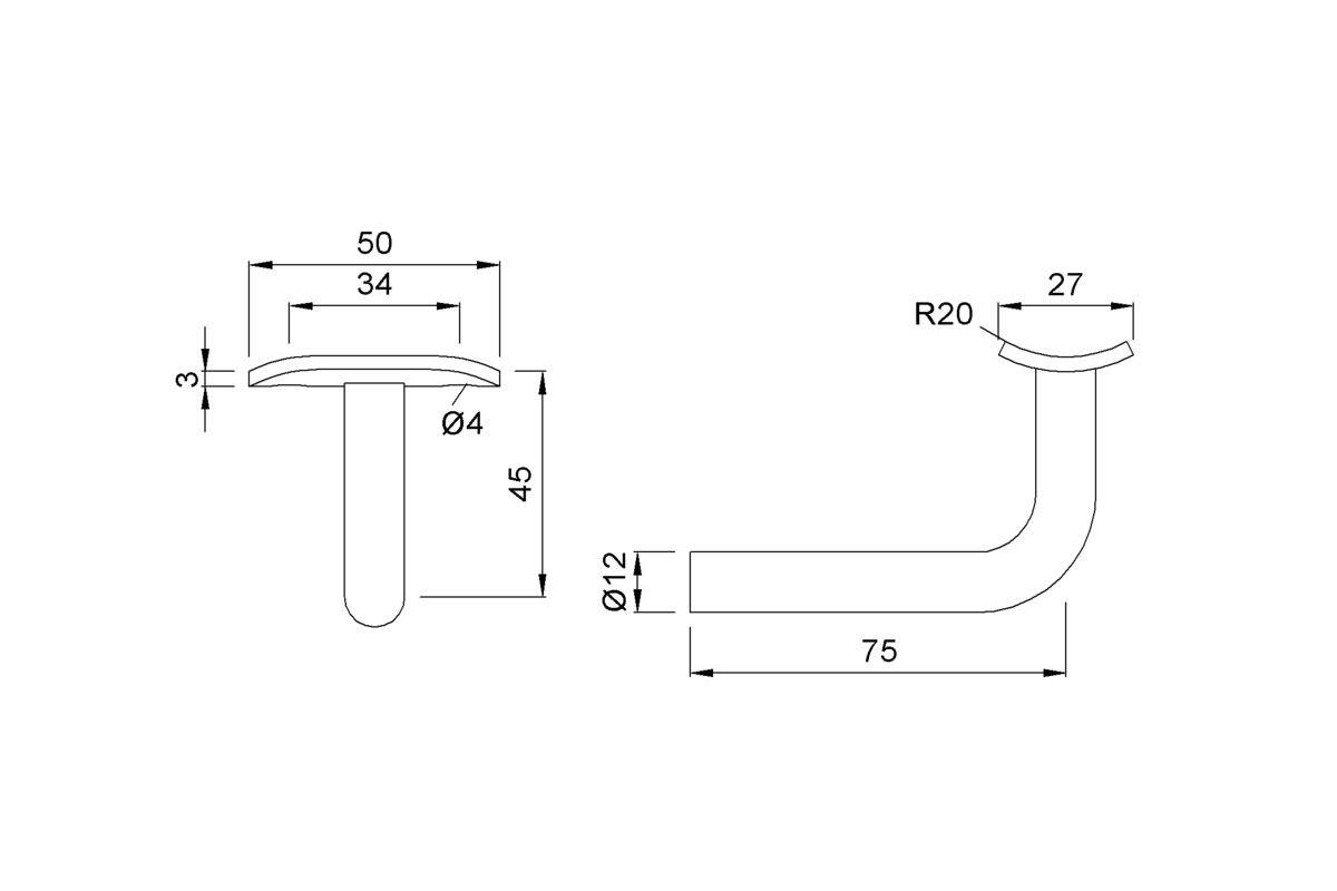 Product drawing KWS Handrail support 4526