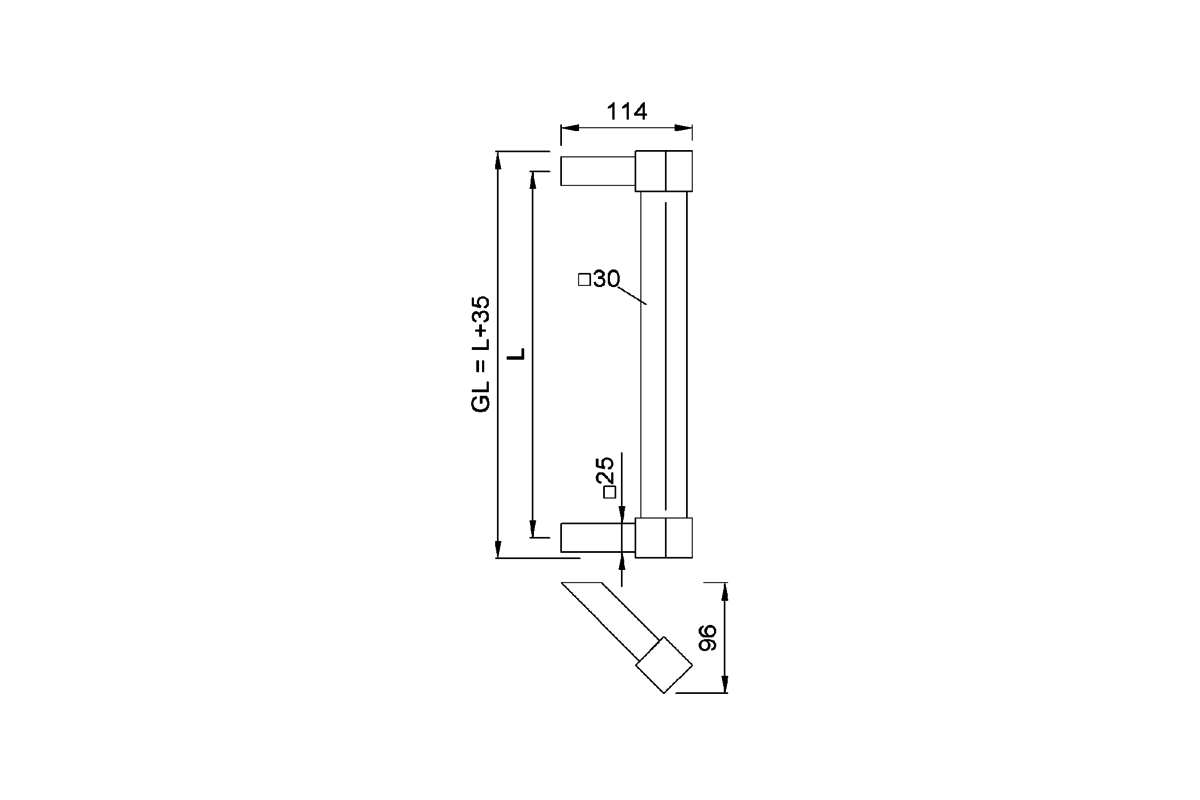 Product drawing KWS Door handlef 8029