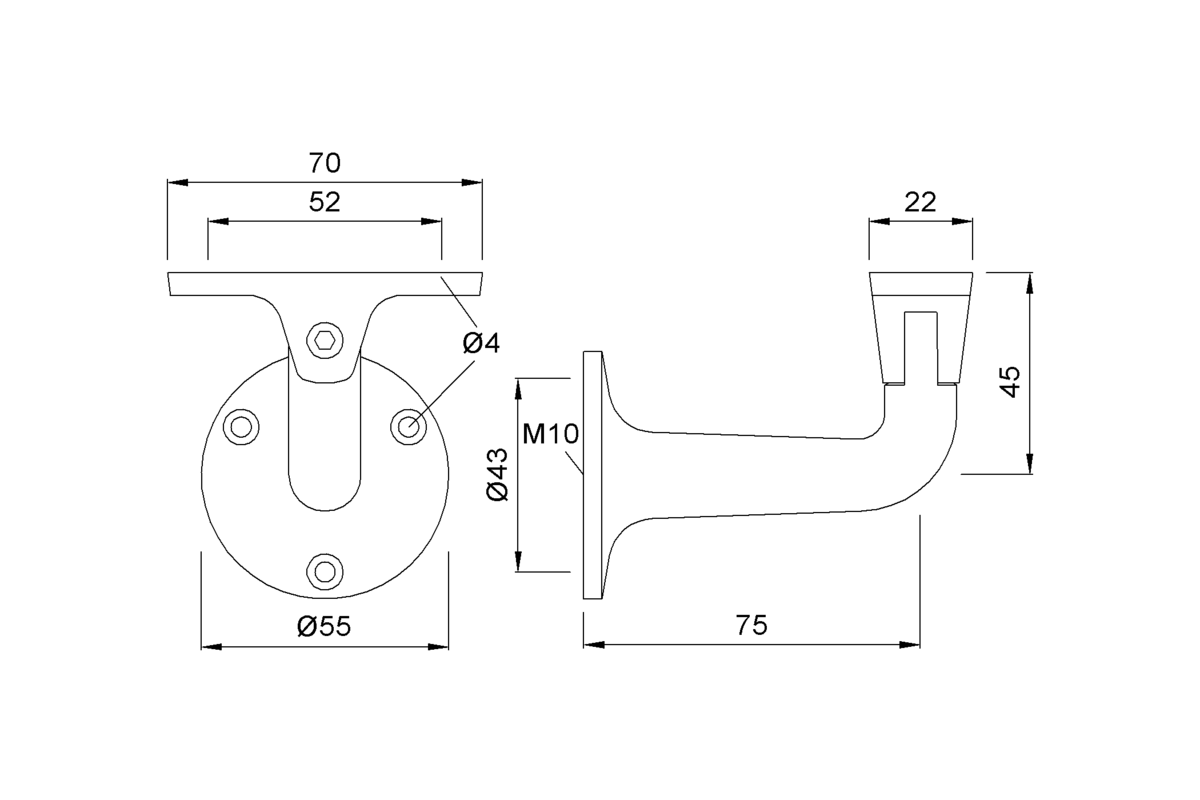 Product drawing KWS Handrail support 4518