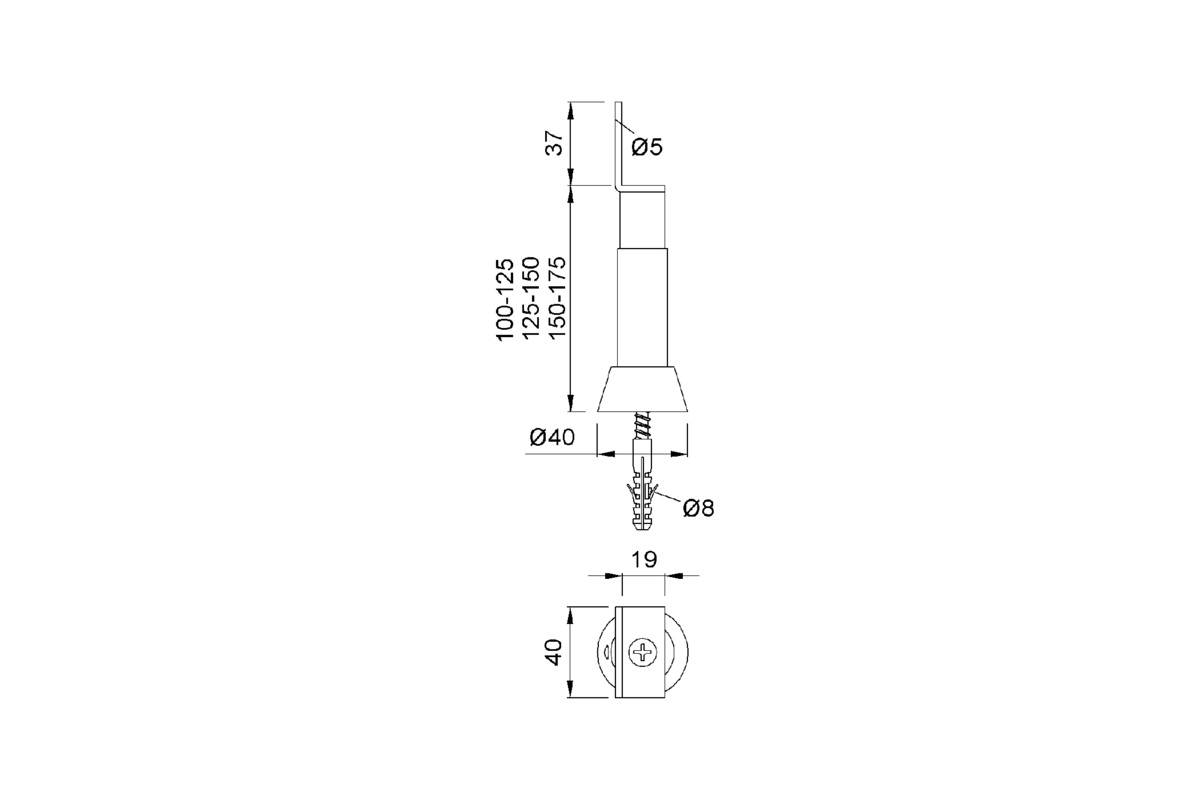 Product drawing KWS Partition support 4241 / 4242 / 4243