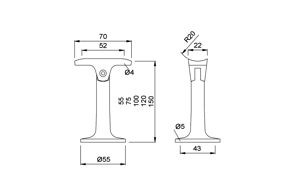 Product drawing KWS Handrail support 4585 / 4586 / 4587 / 4588 / 4589