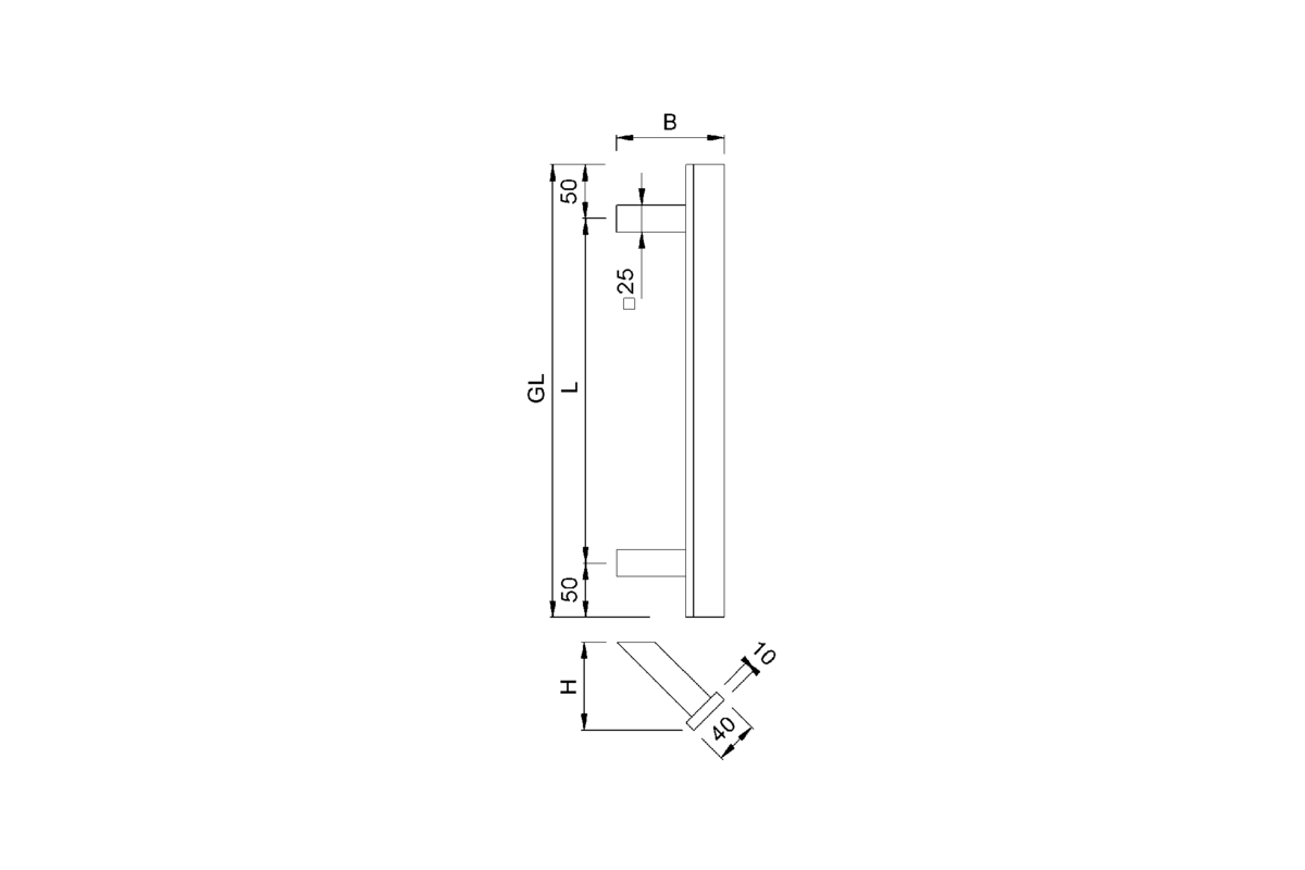 Product drawing KWS Door handle 8523