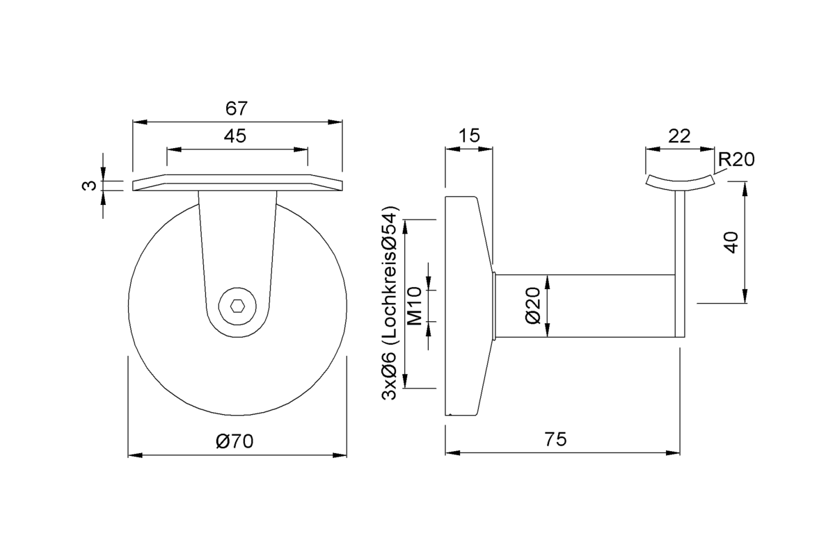 Product drawing KWS Handrail support 4578