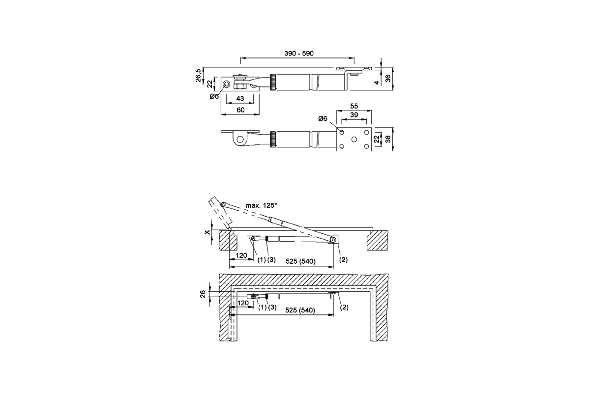 Product drawing KWS Door brake 1017