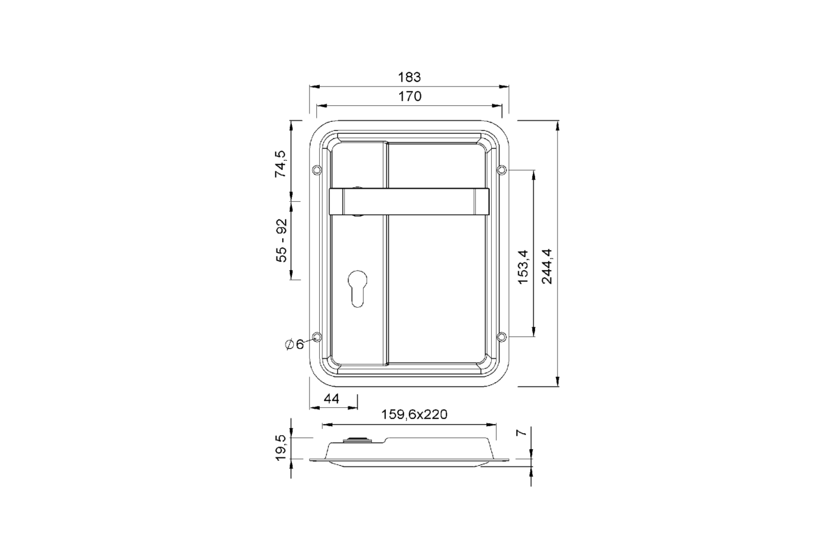 Product drawing KWS Flush handle 5072 / 5073 / 5074 / 5075