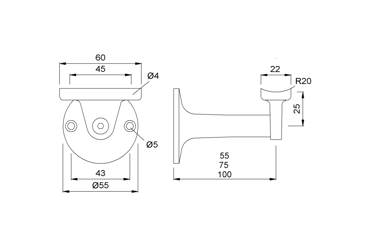 Product drawing KWS Handrail support 4533 / 4534 / 4535