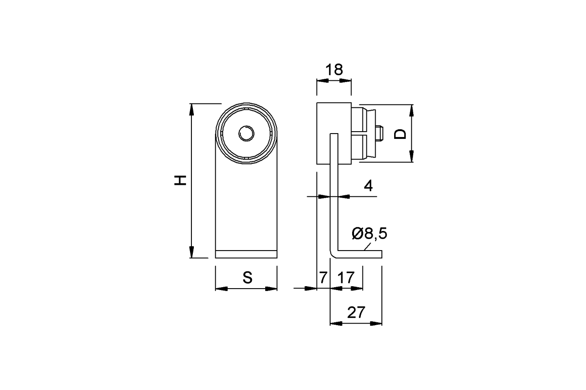 Product drawing KWS End support 8711 / 8032 / 8391 / 8301 / 8033 / 8031 / 8H91 / 8H01
