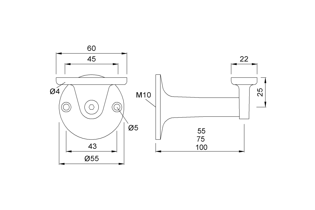 Product drawing KWS Handrail support 4539 / 4540 / 4541