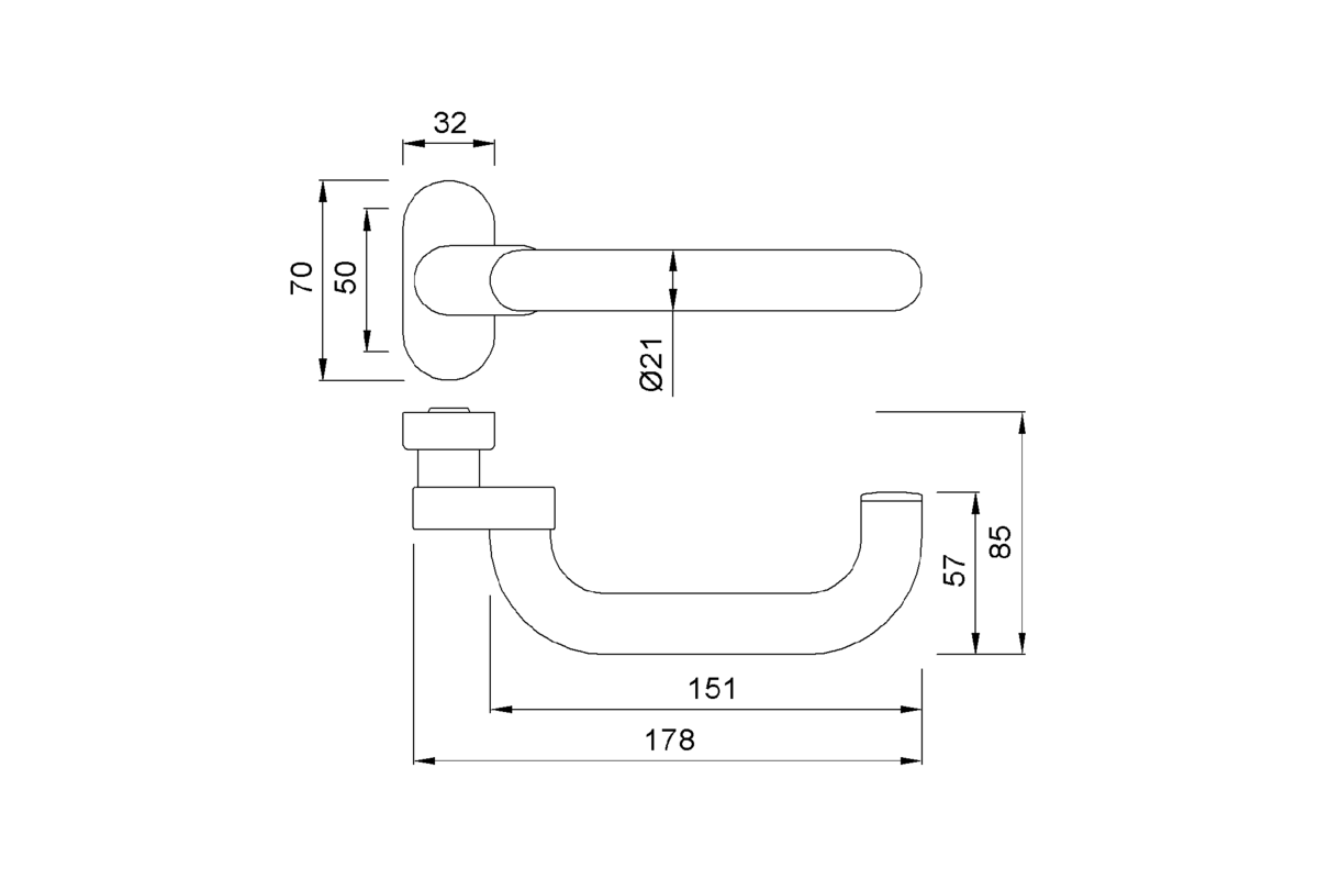 Produktzeichnung KWS Türdrücker 3L35