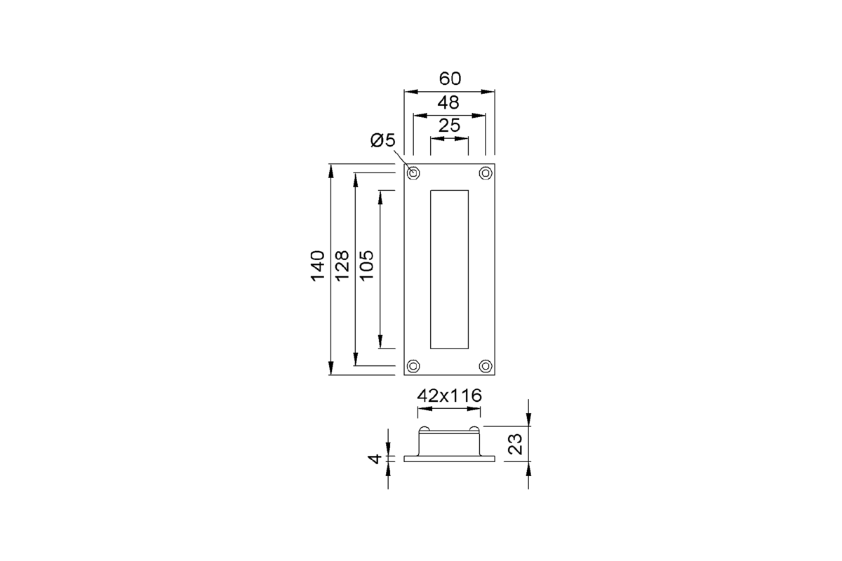 Product drawing KWS Flush pull 5202