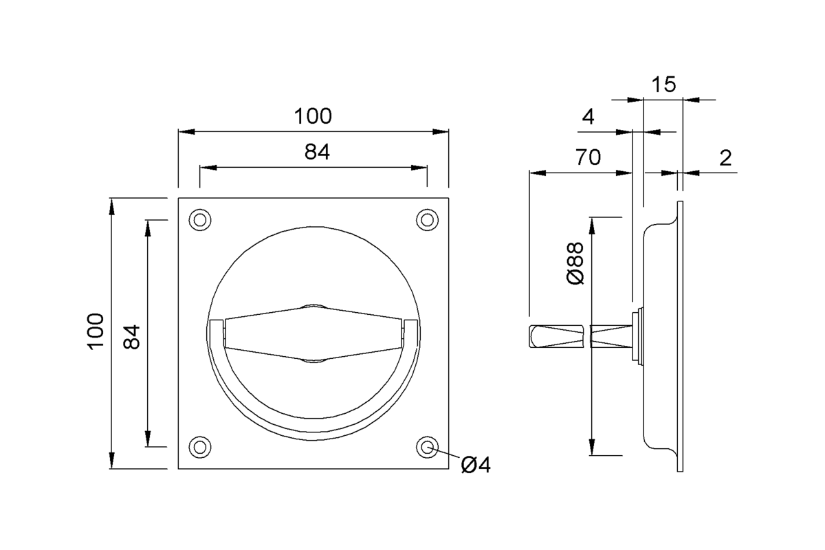 Product drawing KWS Flush handle 5025 / 5026 / 5028 / 5029 / 5031 / 5032 / 5125 / 5126