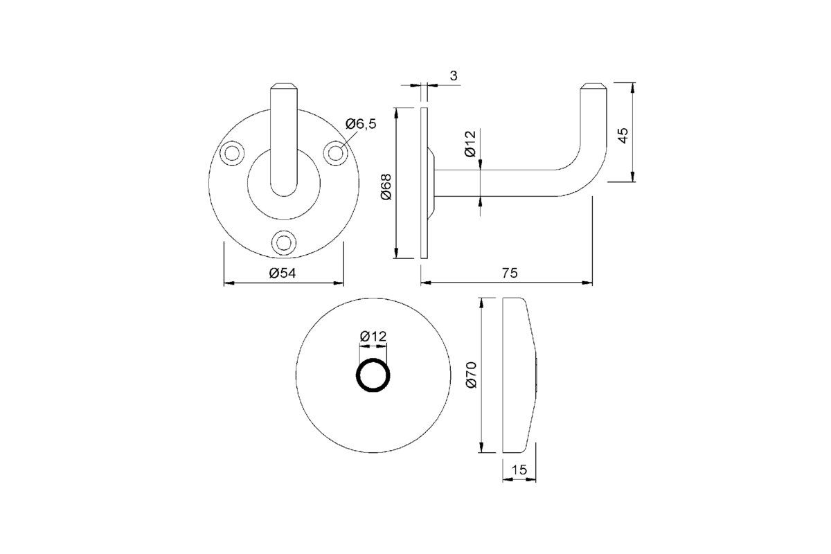 Product drawing KWS Handrail support 4628