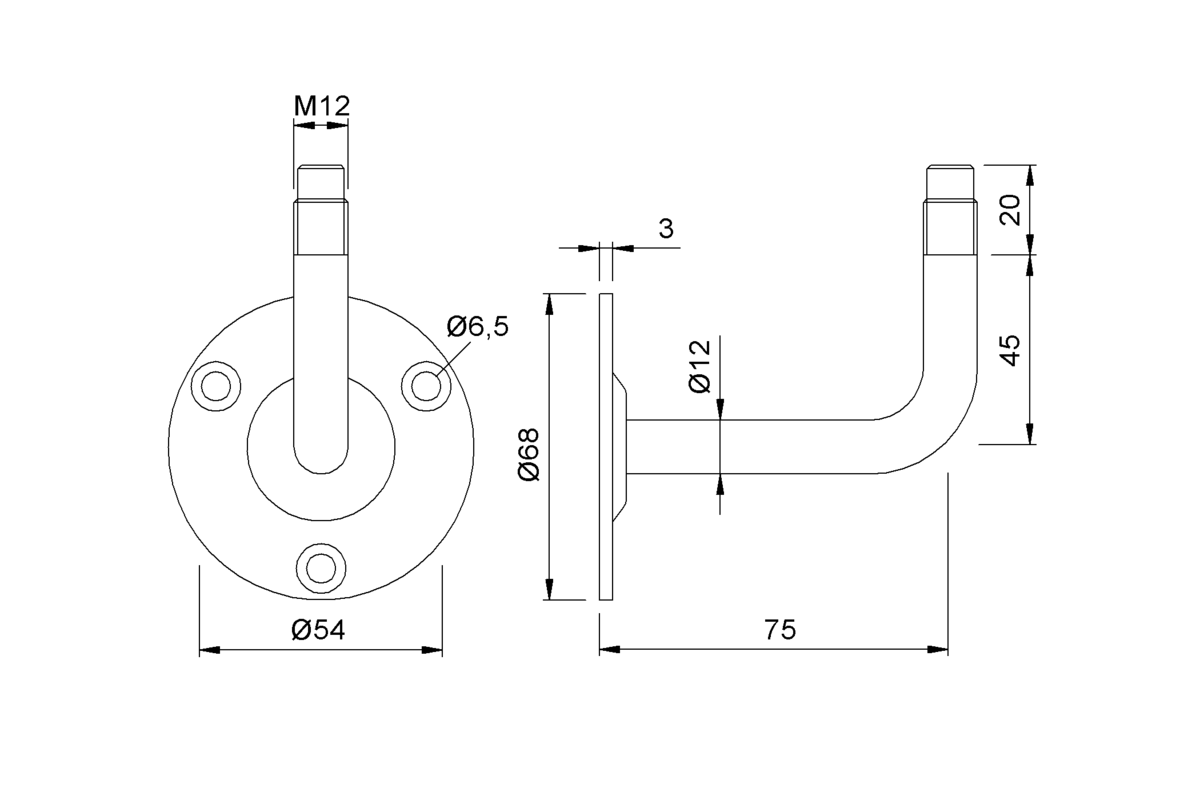 Product drawing KWS Handrail support 4629