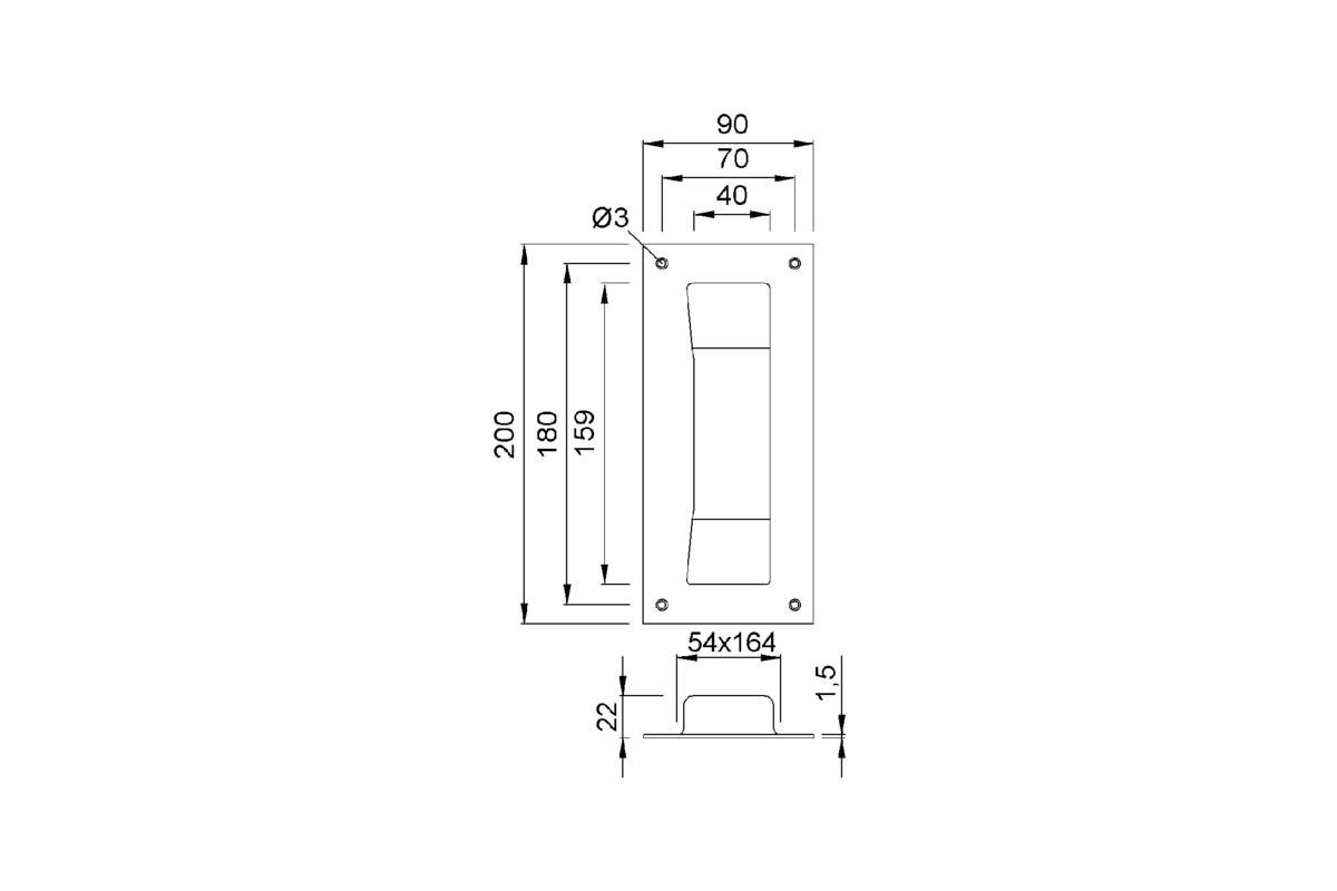 Product drawing KWS Flush pull 5207