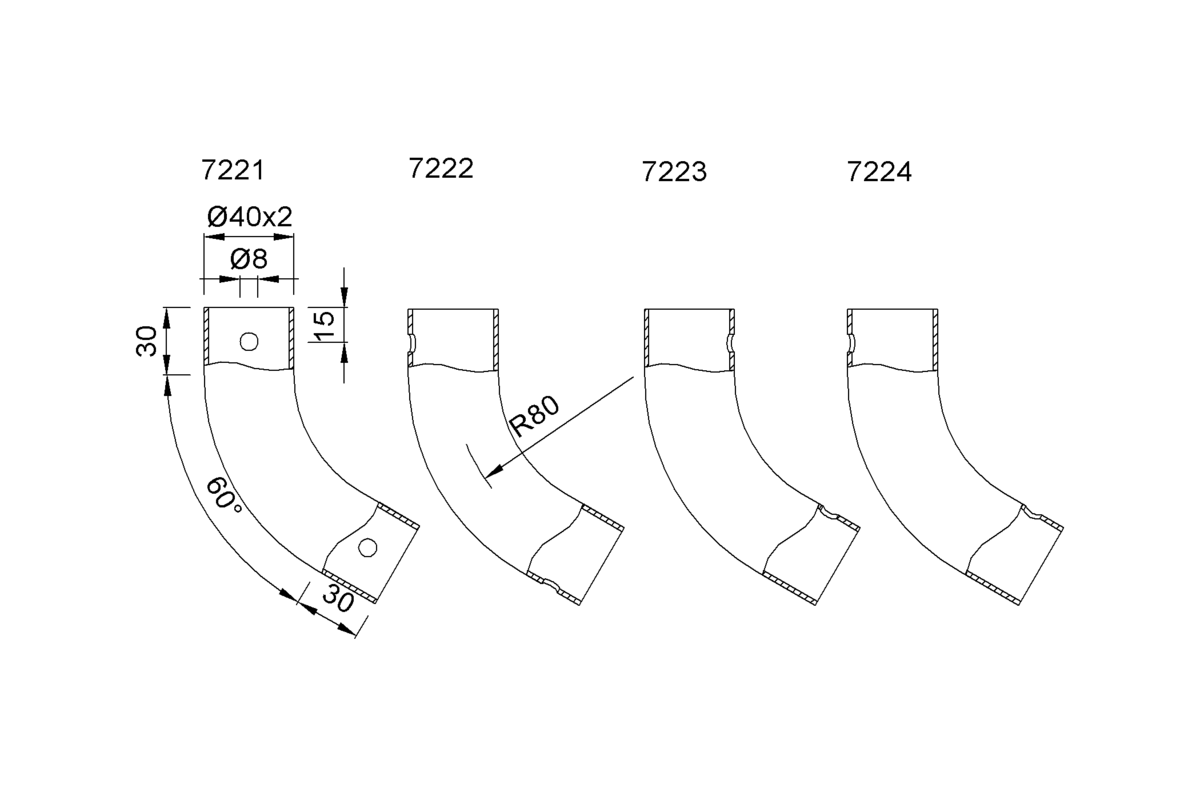 Product drawing KWS Tube 7221 / 7222 / 7223 / 7224