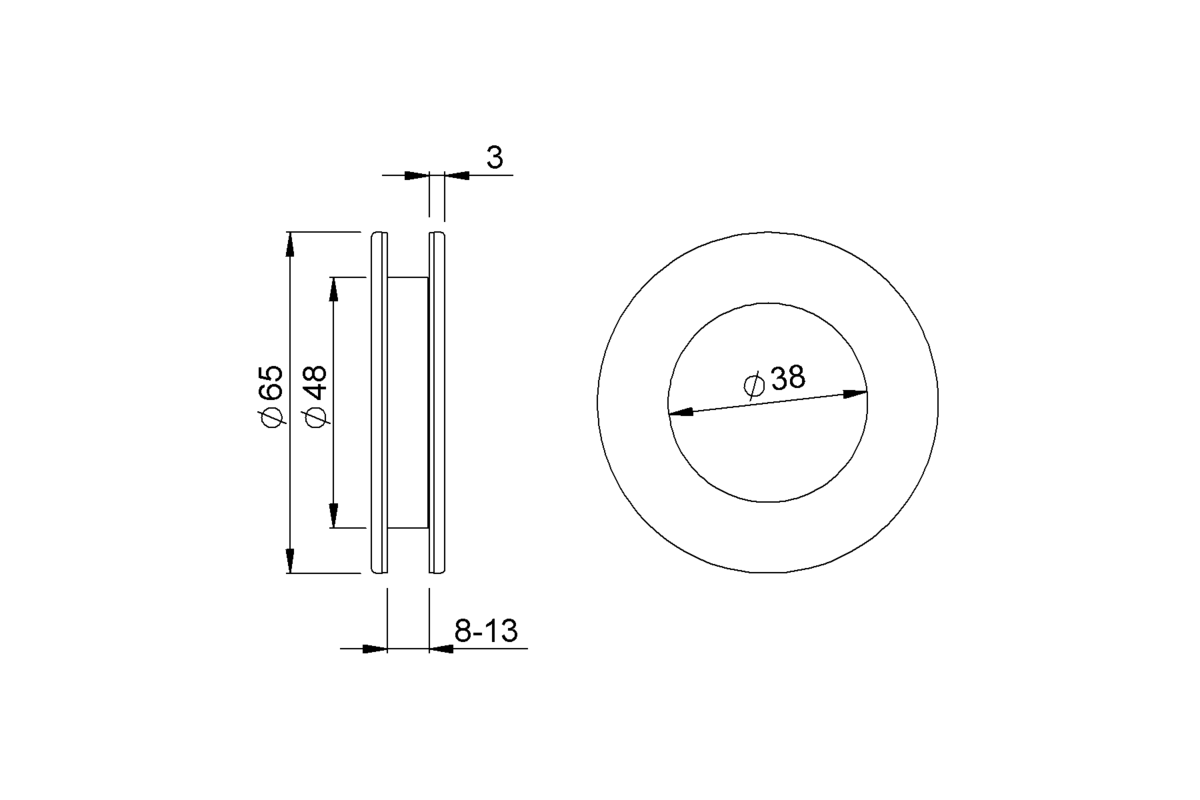 Product drawing KWS Flush pull set 5255