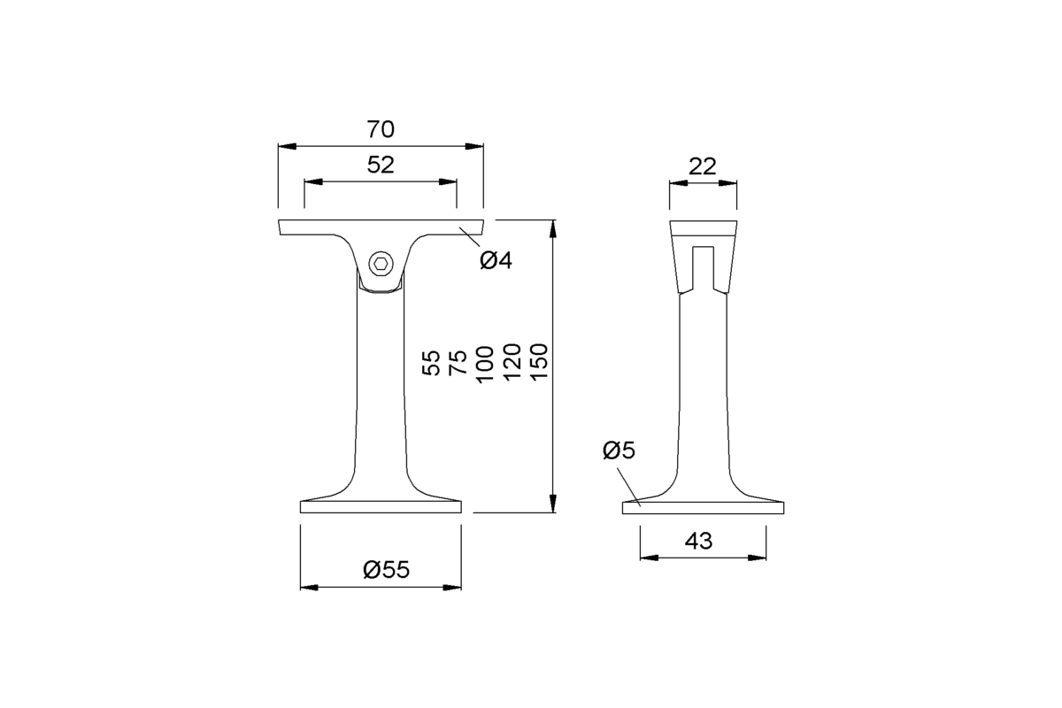 Product drawing KWS Handrail support 4595 / 4596 / 4597 / 4598 / 4599