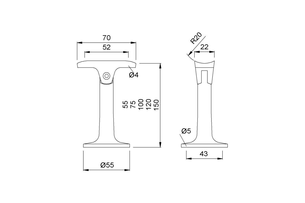 Product drawing KWS Handrail support 4585 / 4586 / 4587 / 4588 / 4589