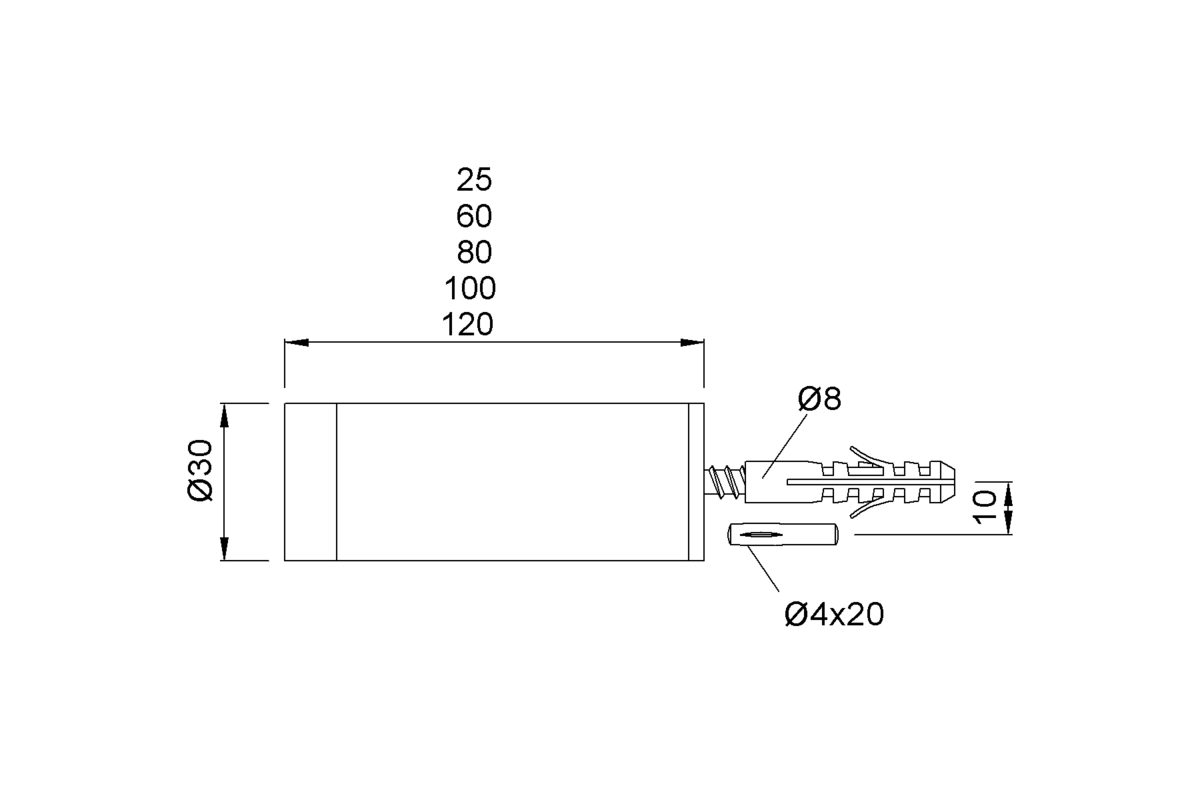 Product drawing KWS Door buffer 2068 / 2070 / 2071 / 2072 / 2073