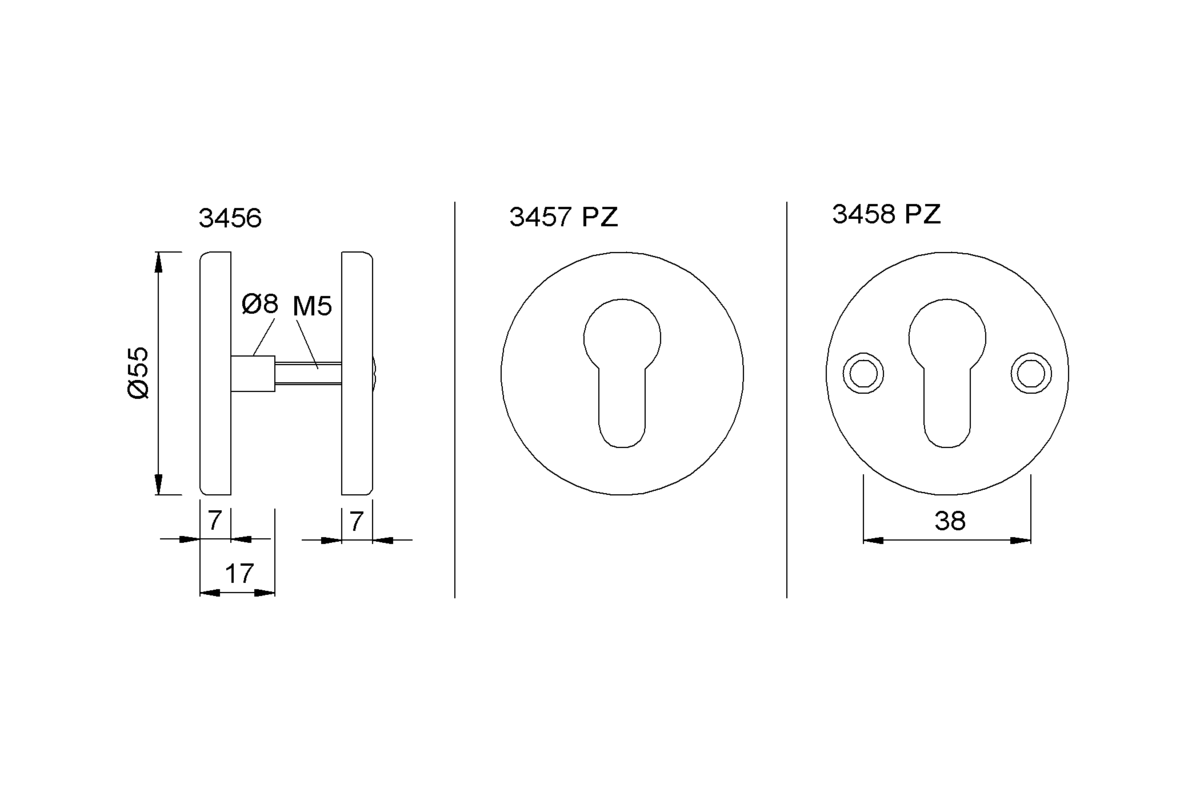 Product drawing KWS Key rosette 3456 / 3457 / 3458