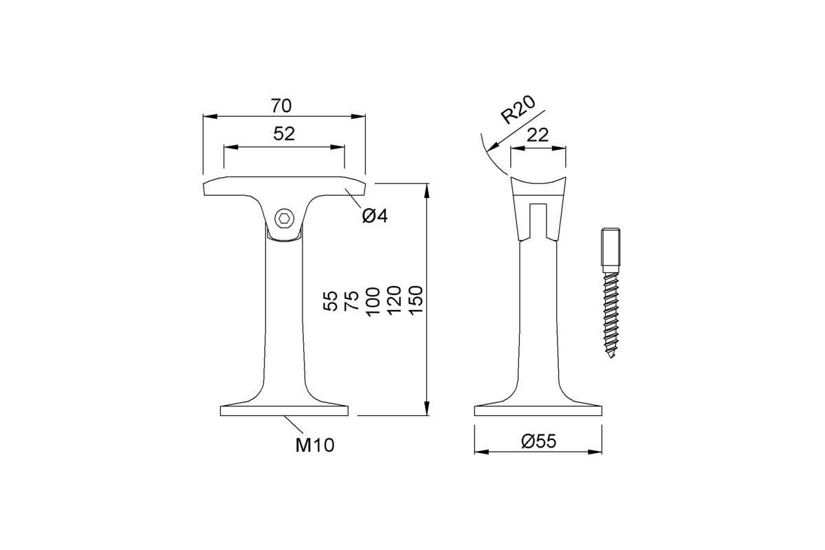 Product drawing KWS Handrail support 4580 / 4581 / 4582 / 4583 / 4584