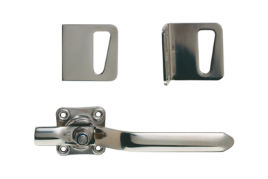 KWS Locking handle 6128 in finish 82 (stainless steel, matte) and KWS Locking handle 6129 in finish 82 (stainless steel, matte) for right door