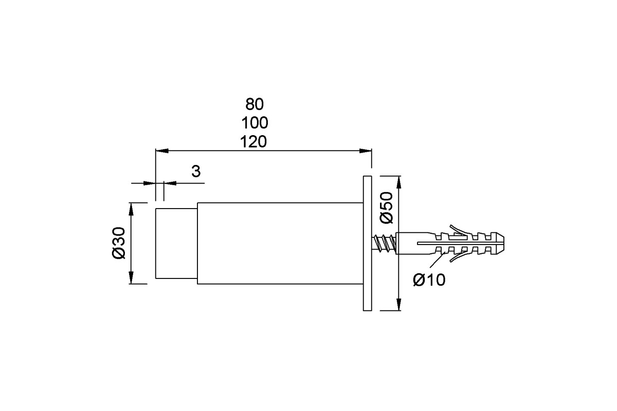 Produktzeichnung KWS Türpuffer 2064 / 2065 / 2066