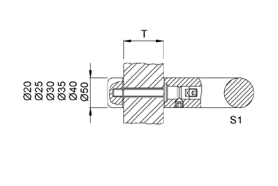 Product drawing KWS Fixing S1, 8A51 / 8B51 for Door handle