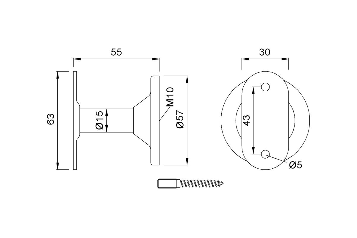 Product drawing KWS Handrail support 4501