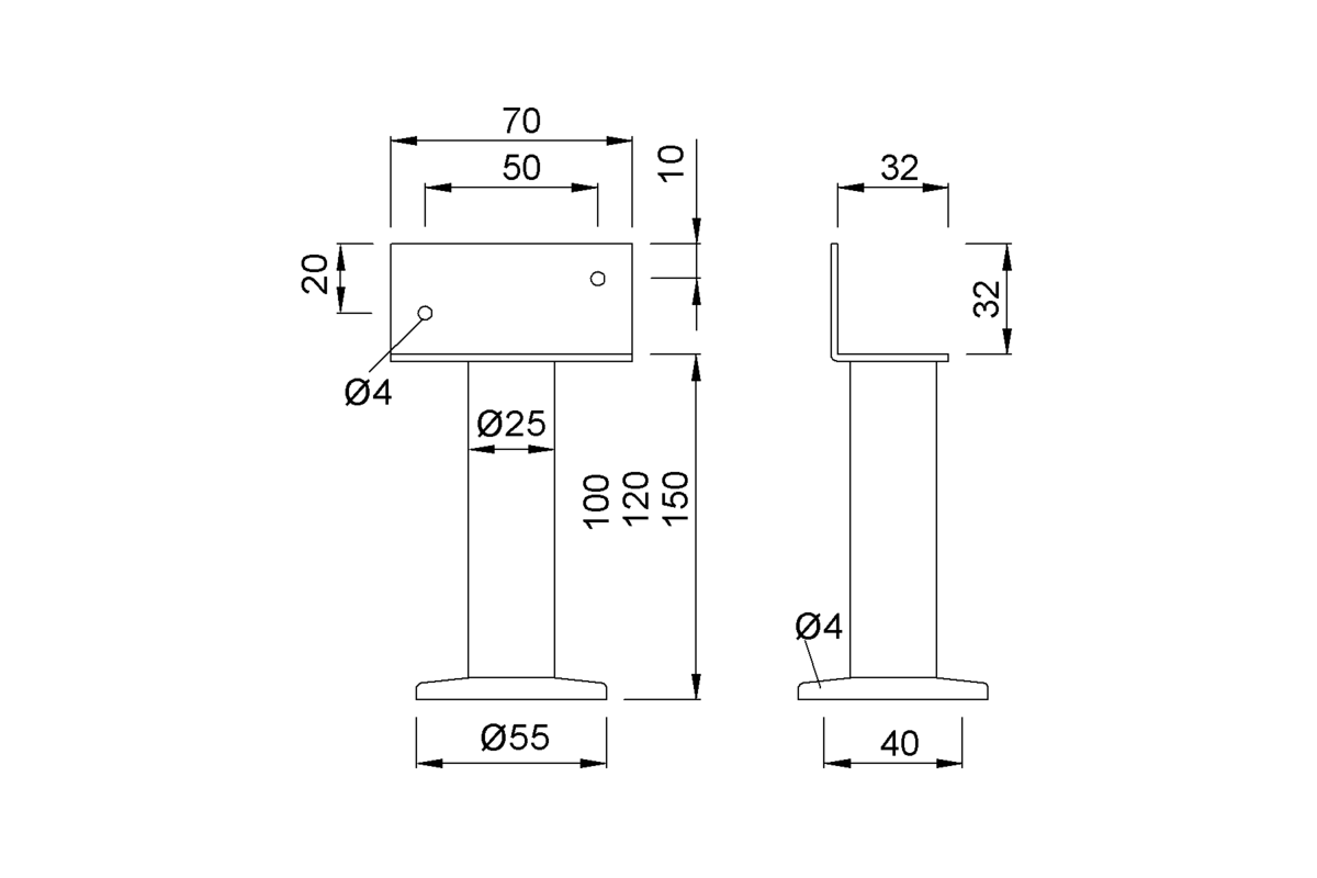 Product drawing KWS Partition support 4010 / 4012 / 4014