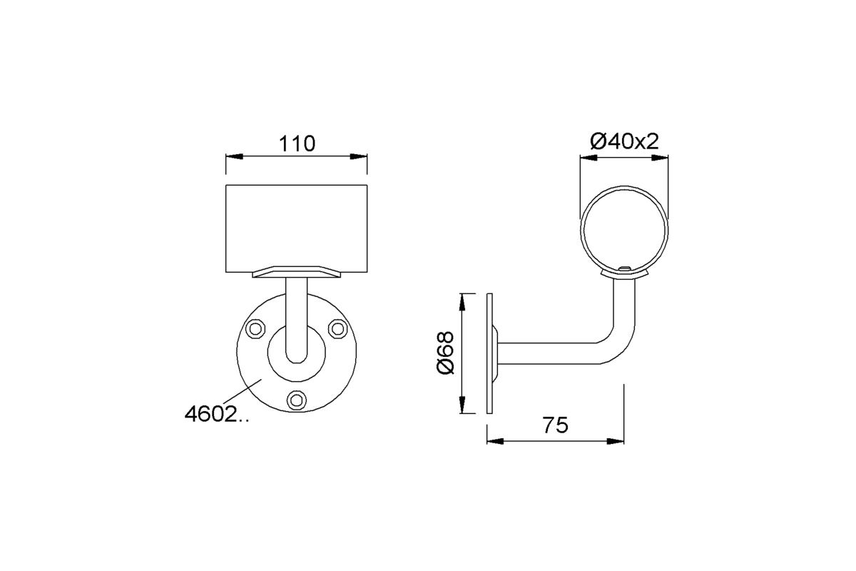 Product drawing KWS Handrail support 4620