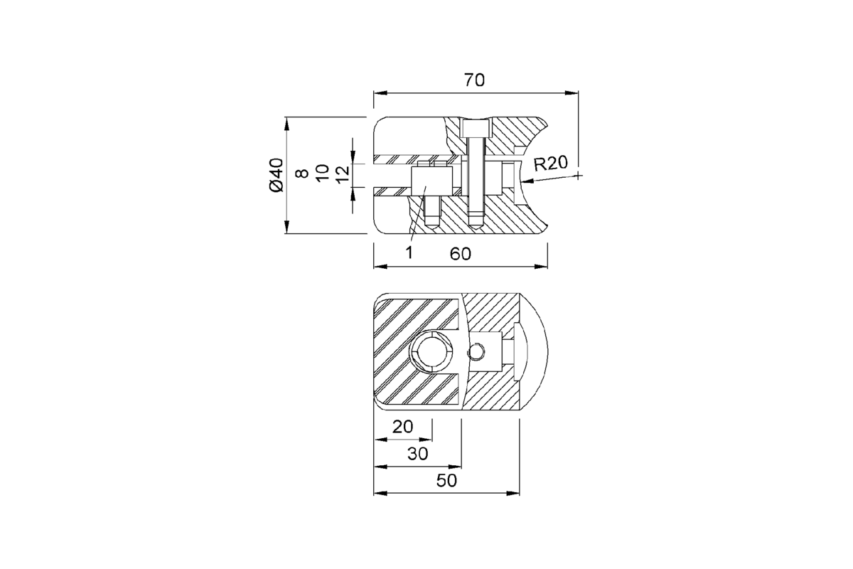 Product drawing KWS Glass pane holder 7050 / 7051 / 7052