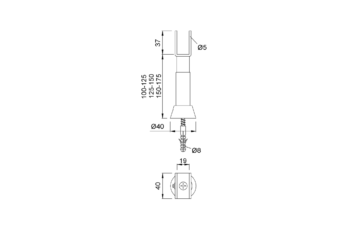 Product drawing KWS Partition support 4251 / 4252 / 4253