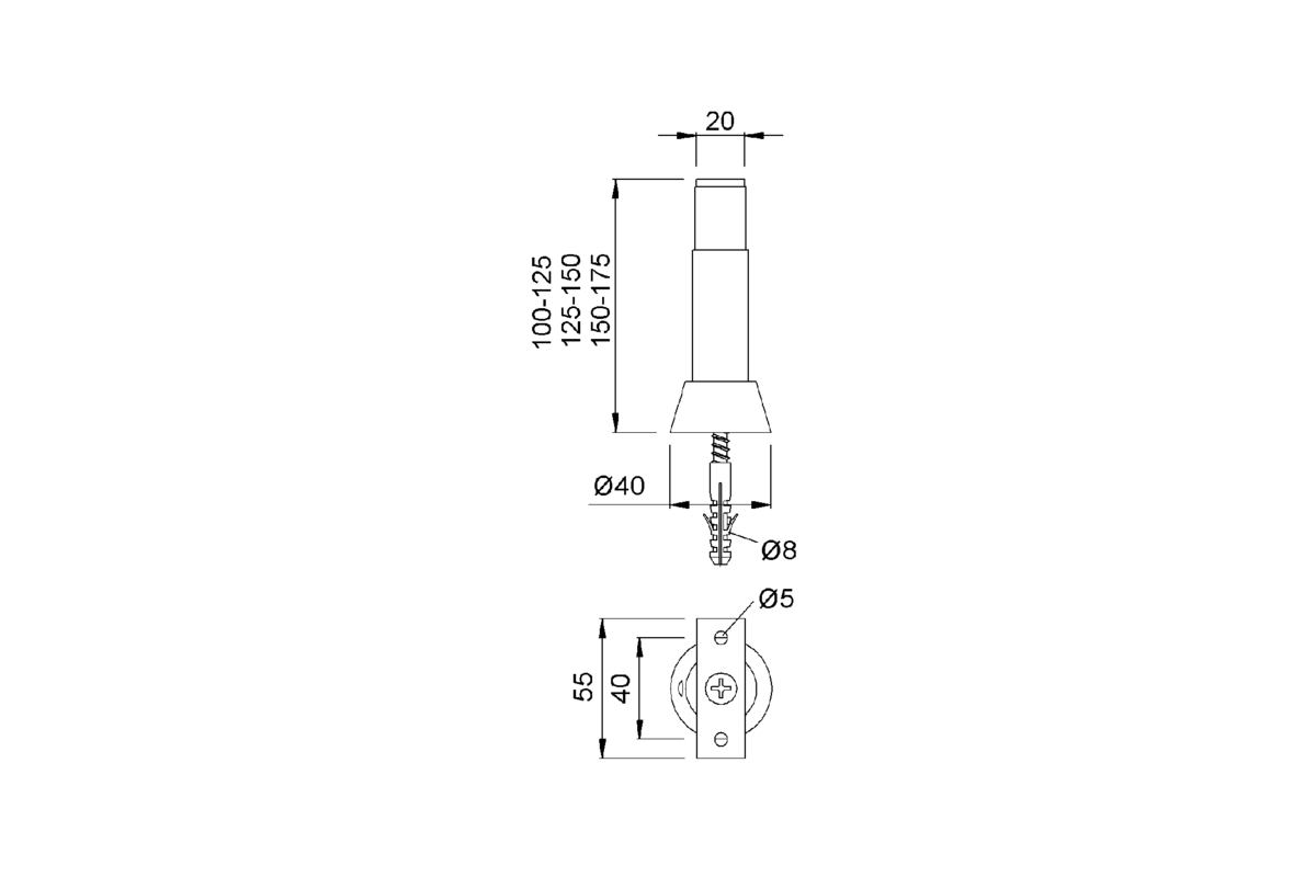 Product drawing KWS Partition support 4231 / 4232 / 4233