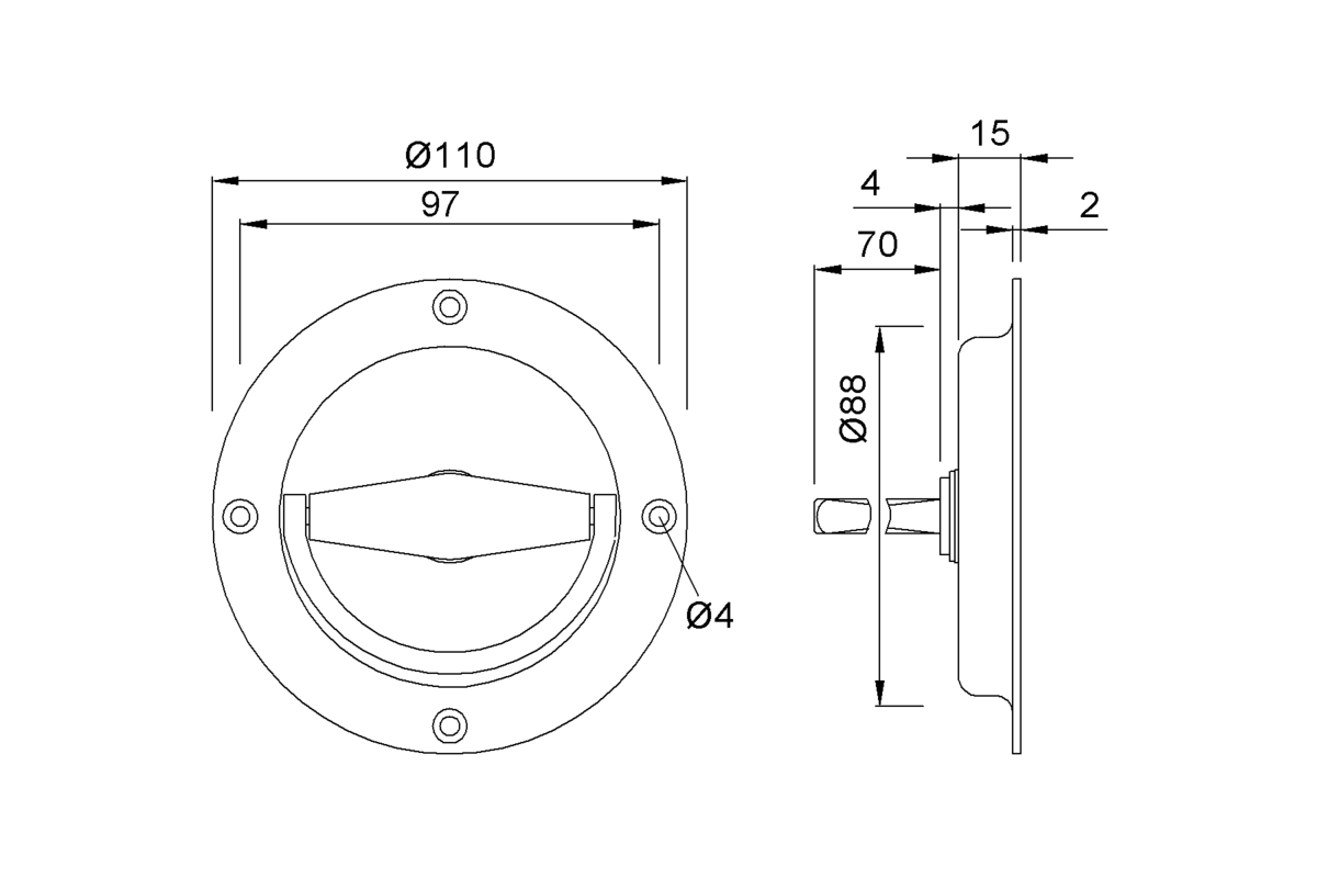 Product drawing KWS Flush handle 5034 / 5035 / 5037 / 5038 / 5040 / 5041 / 5134 / 5135