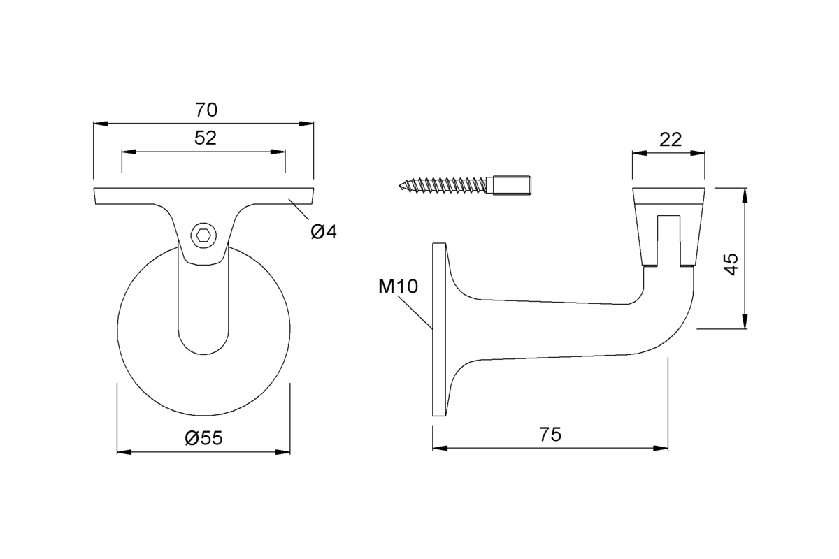 Product drawing KWS Handrail support 4517