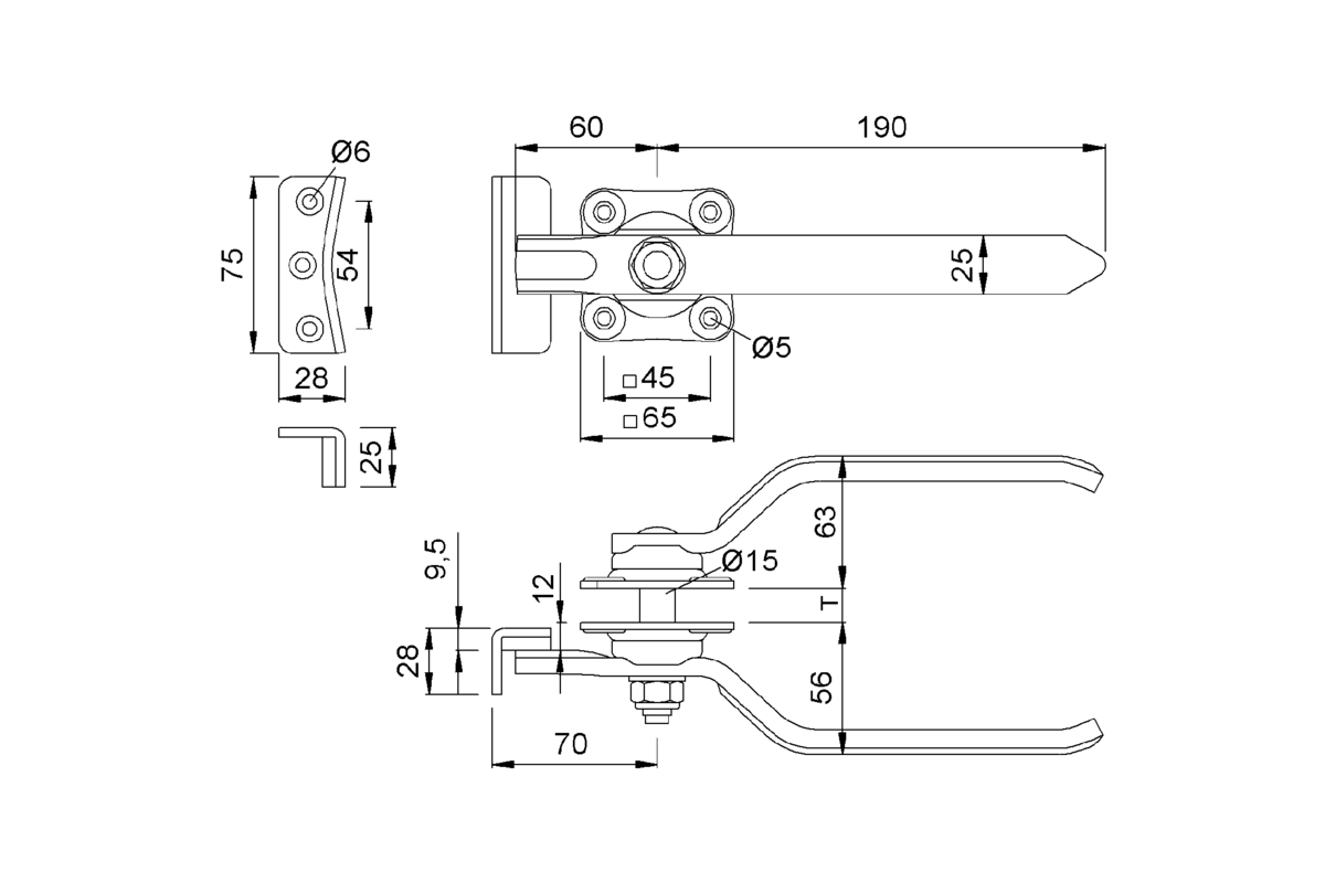 Product drawing KWS Locking handle 6101 / 6102 / 6103 / 6104 / 6105 / 6106 / 6107 / 6108 / 6109