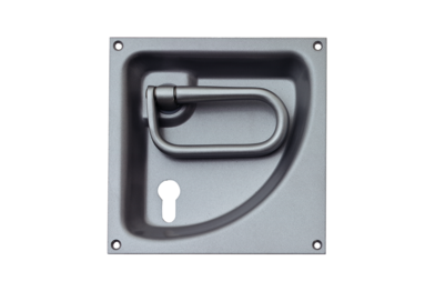 KWS Flush handle 5055 in finish 02 (steel/aluminium, silver stove-enamelled) for right-opening door with 72 mm PZ keyway