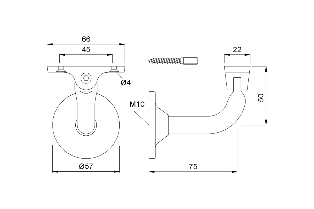 Product drawing KWS Handrail support 4513