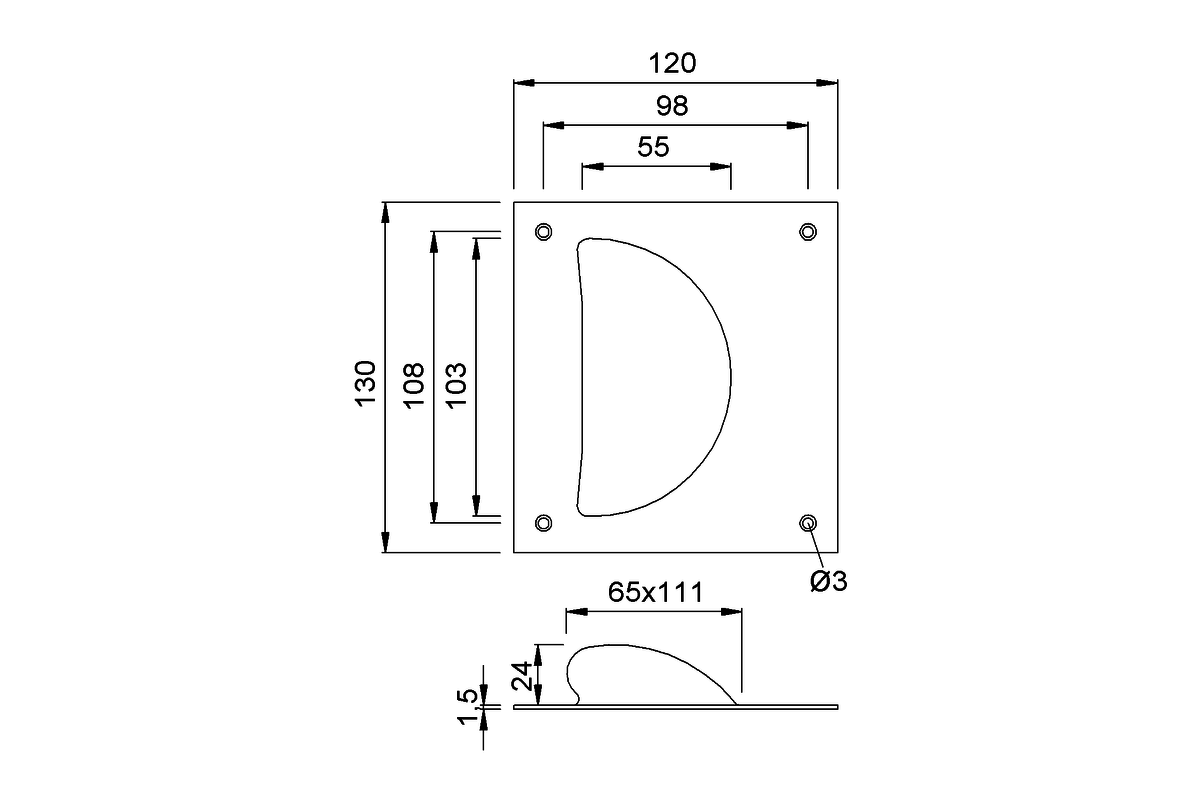 Product drawing KWS Flush pull 5205