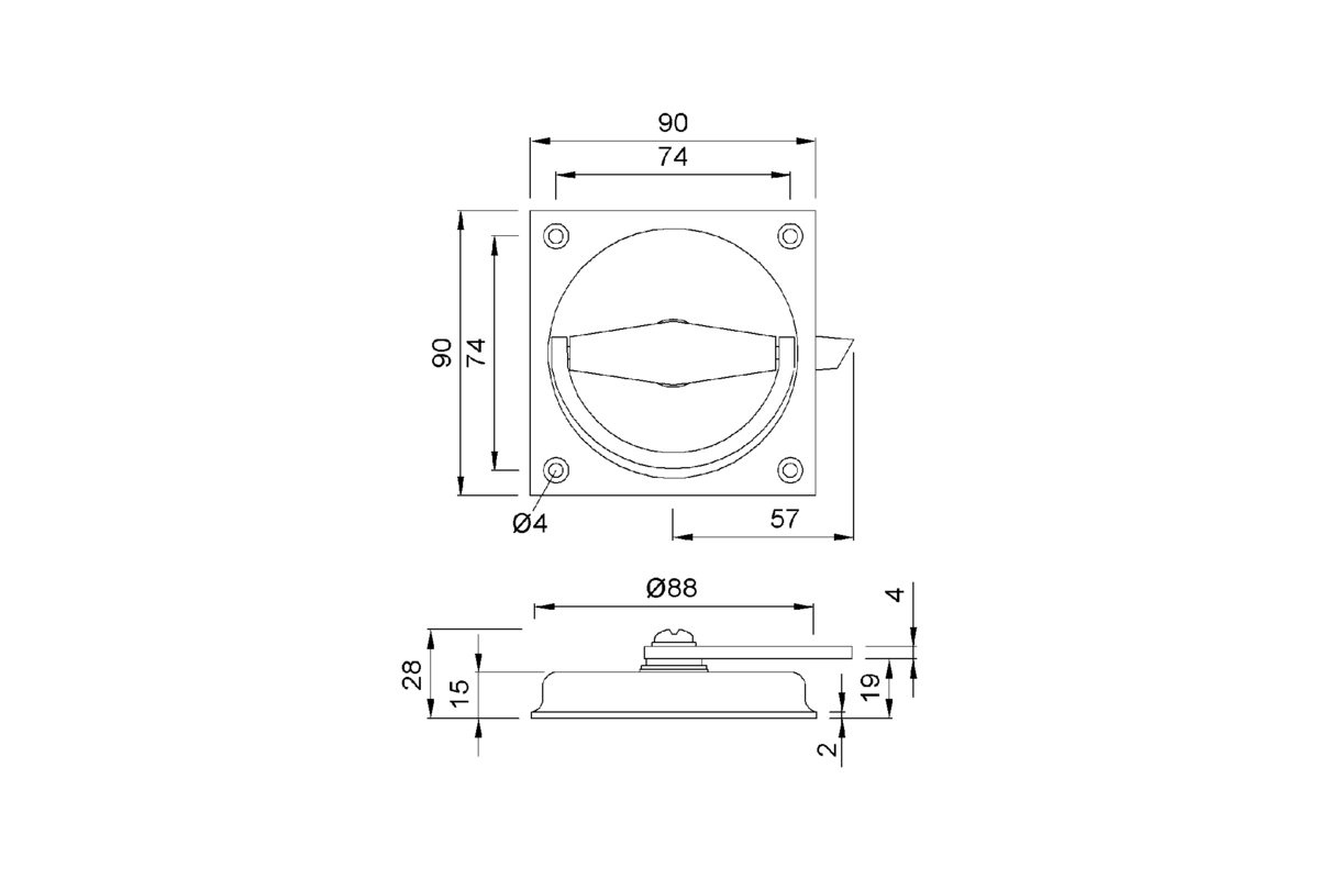 Produktzeichnung KWS Muschelgriff 5051