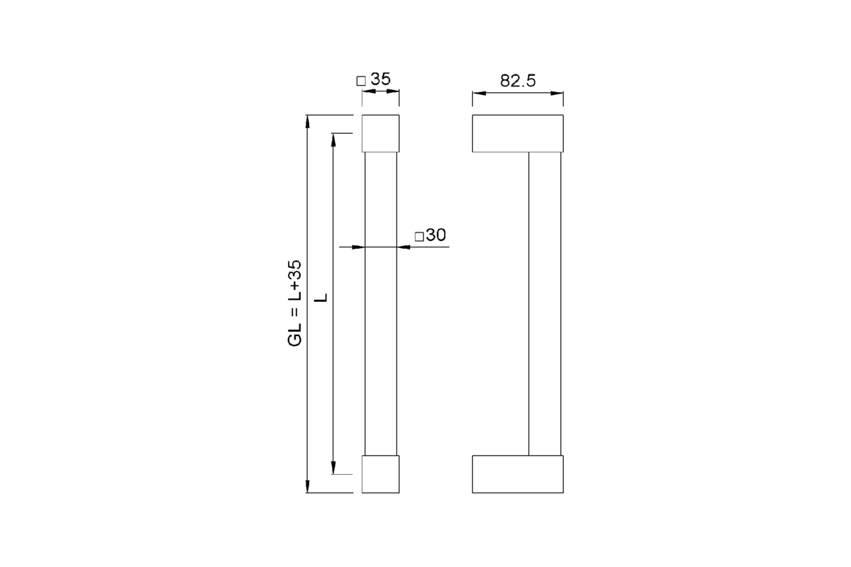 Product drawing KWS Door handle 8028