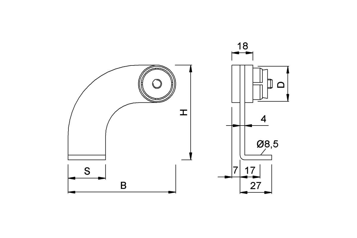 Product drawing KWS End support 8712 / 8035 / 8392 / 8302 / 8036 / 8H92 / 8H02