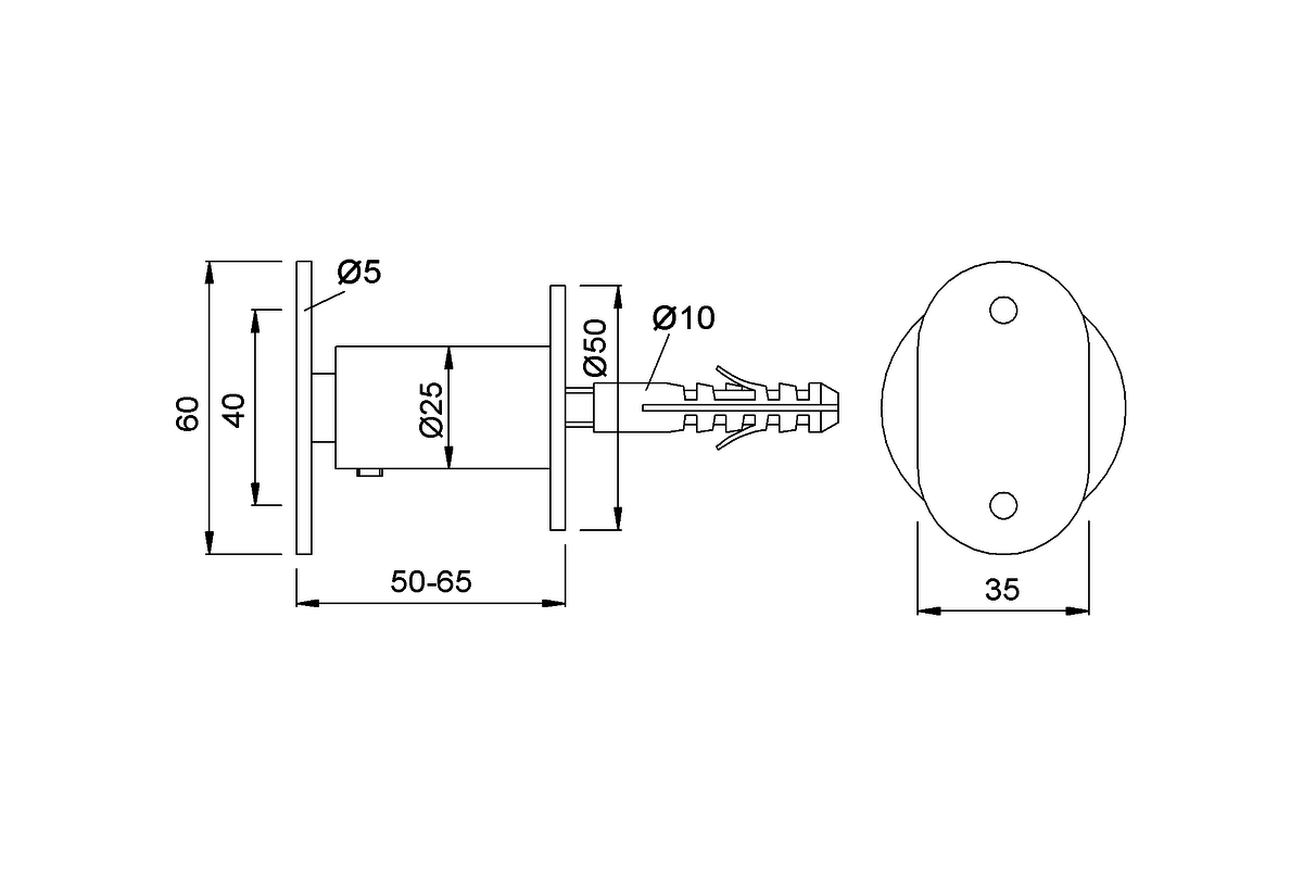 Product drawing KWS Handrail support 4550