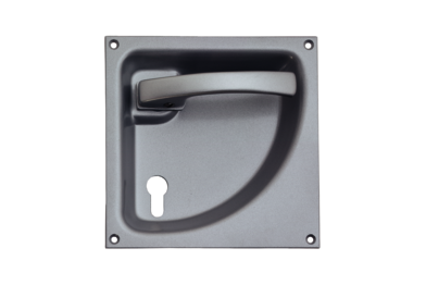 KWS Flush handle 5061 in finish 02 (steel/aluminium, silver stove-enamelled) for right-opening door with 72 mm PZ keyway