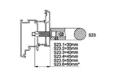 Product drawing KWS Fixing S23, 8A73 / 8B73 for Door handle